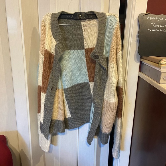 Unique Vintage Sweaters - Unique Vintage Multicolor Patchwork Cardigan